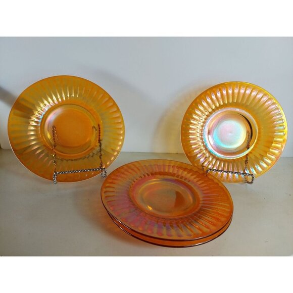 4 Imperial Smooth Rays Marigold Iridized 8" Salad Plates - Picture 2 of 3